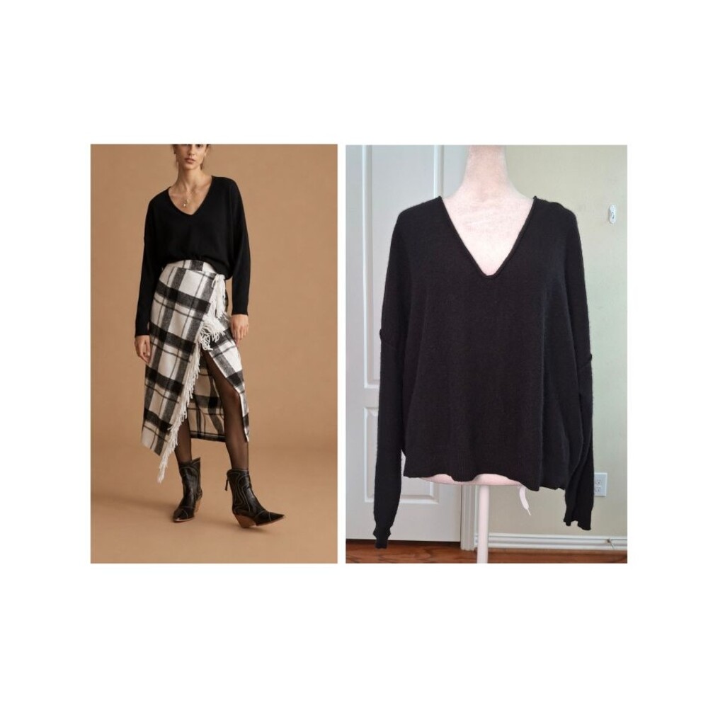 Pilcro Valani 100% Cashmere Sweater Black Women M Preppy V-Neck Academia Goth